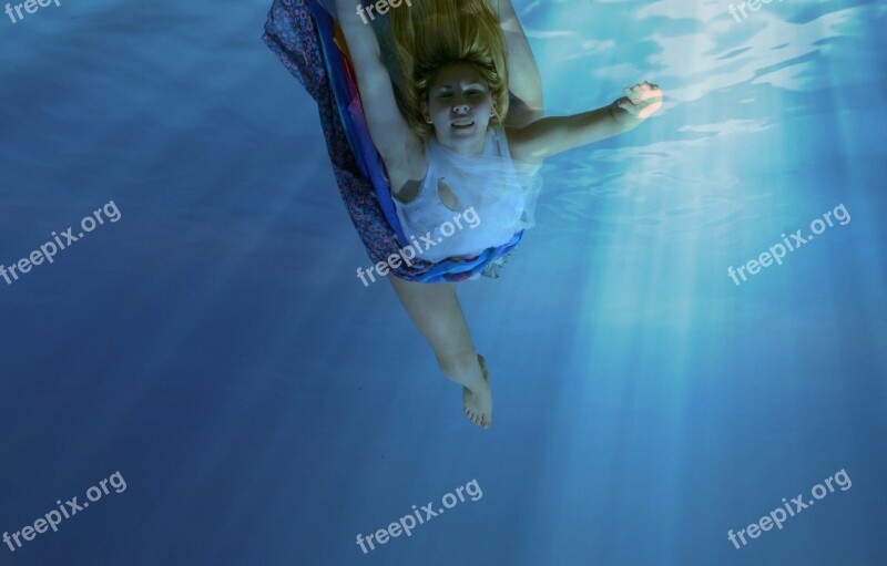 Girl Underwater Mermaid Swim Water