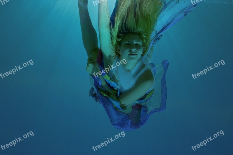 Girl Underwater Mermaid Swim Water