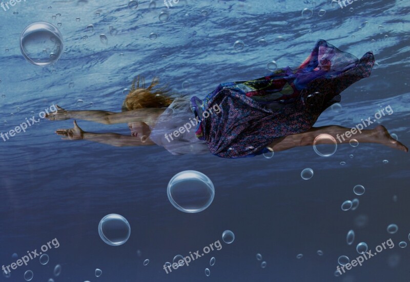 Girl Underwater Mermaid Swim Water