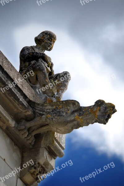 Statue Gargoyle Troubadour Music Sky