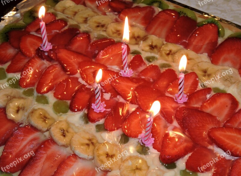 Cake Strawberry Candles Birthday Sweet