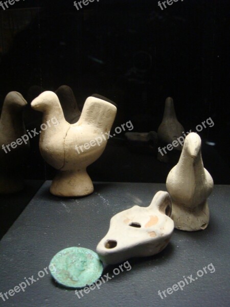 Oil Lamp Ancient Times Museum Birds Pottery