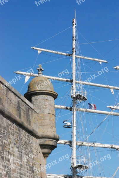 Saint Malo Rampart Boat Mast Blue Sky Free Photos