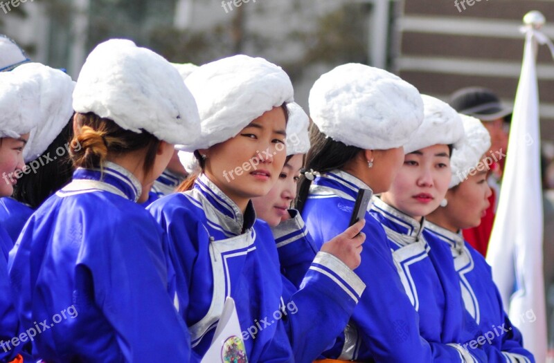 Hat White Blue Ladies Mongolia