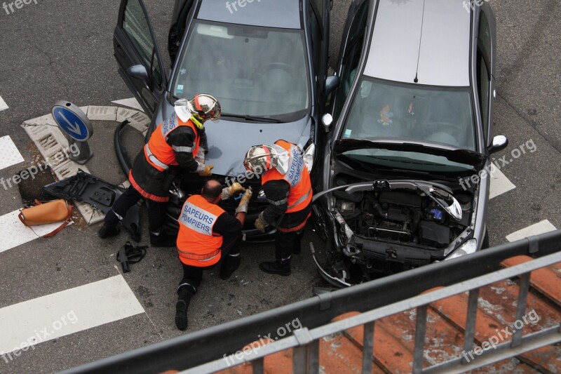 Firefighter Cars Accident Hood Crossroads