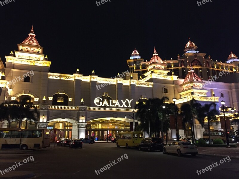 Macau Galaxy Casino Night View Building Free Photos