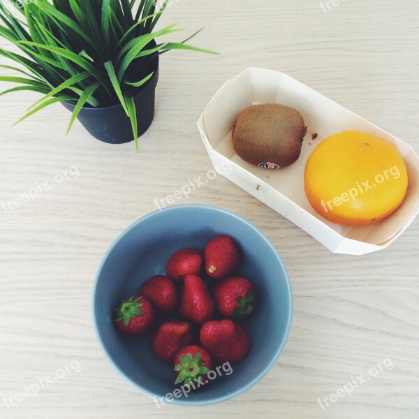 Kiwi Strawberries Orange Fruit Food