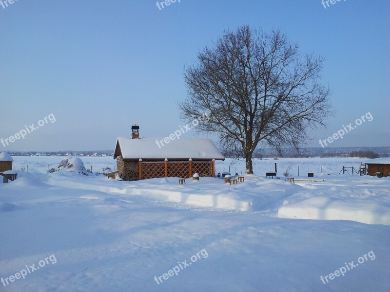 Snow Winter Landscape Russia Village