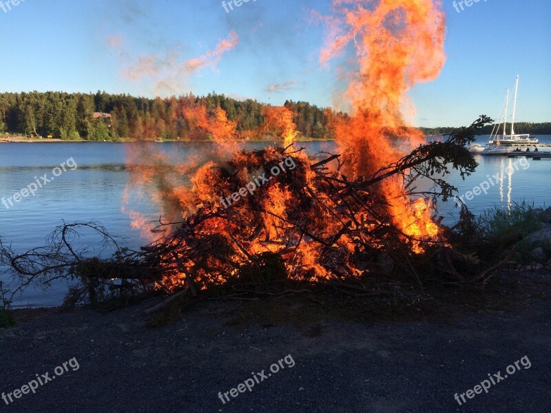 Fire Midsummer Sea Bonfire Free Photos