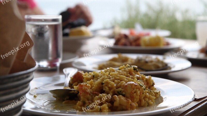 Food Rice Shrimp Seafood Table