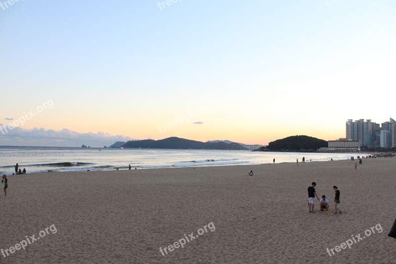 Beach In The Evening Sunset Busan Free Photos