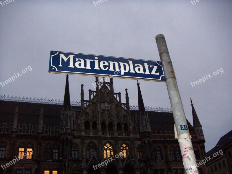 Munich Marienplatz Street Sign Free Photos