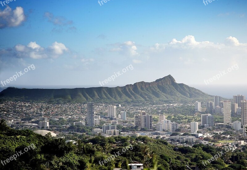 Honolulu Skyline Hawaii Diamond Head Cityscape Scenic