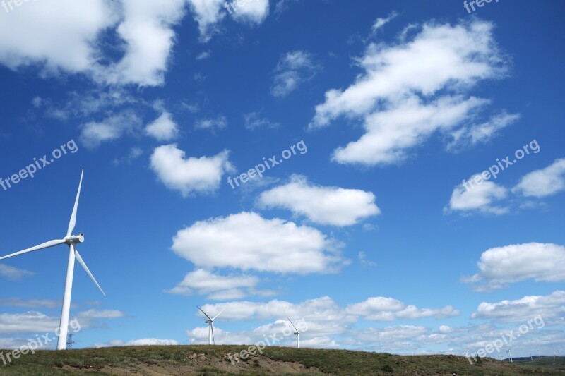 White Cloud Windmill Blue Sky Free Photos