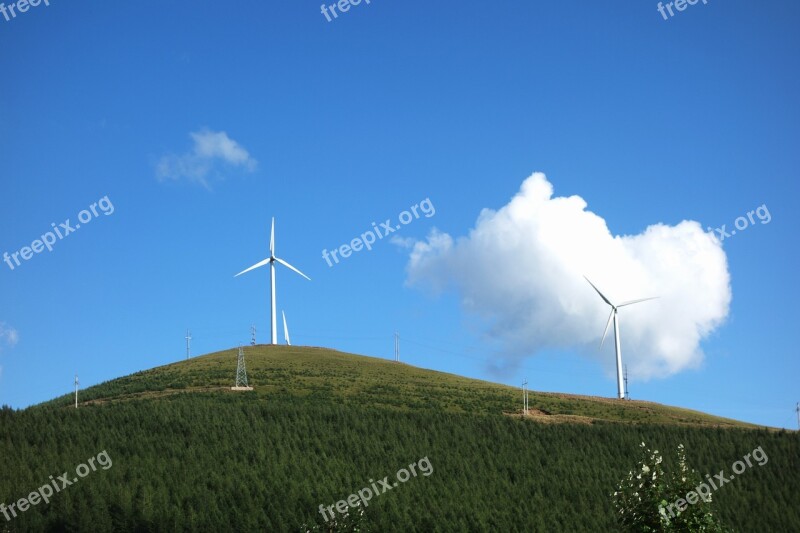 Windmill Clouds Blue Sky Free Photos