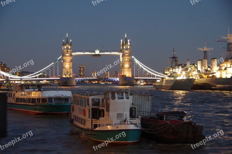 Tower Bridge London By Night Thames River Free Photos