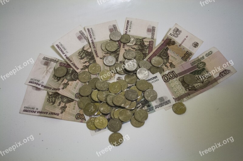 Money Ruble Coins Bills Handful