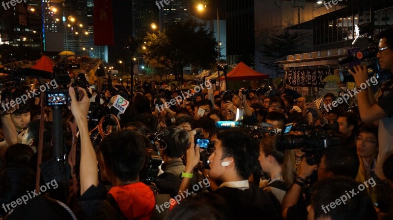 Reporters Crowd Of People Sensation Umbrella Revolution Hong Kong