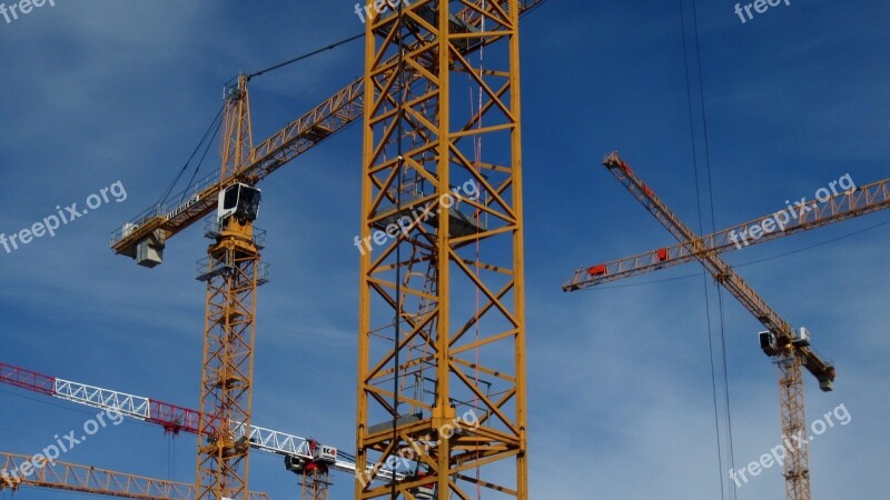 Constructionsite Construction Crane Yellow Engineering