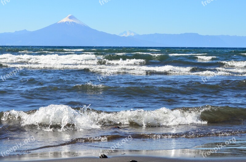 Landscape Lake Waves Volcano Chile