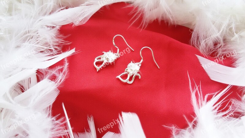 Feather Cats Earrings Jewelry Crystal