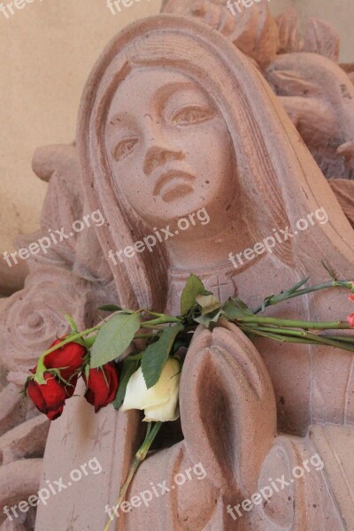 Virgin Guadalupe St Anne Roman Catholic Parish Stone Statue Roses Praying