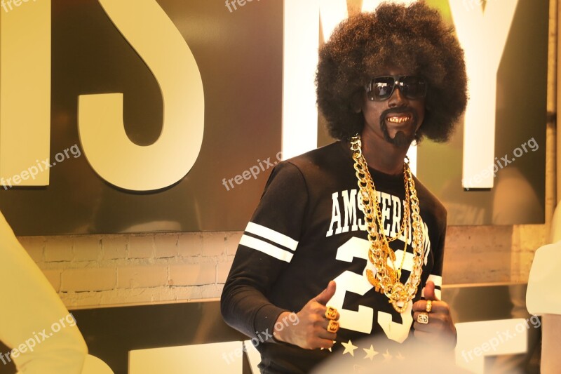 Human Model Afro Gold Jewelry Man