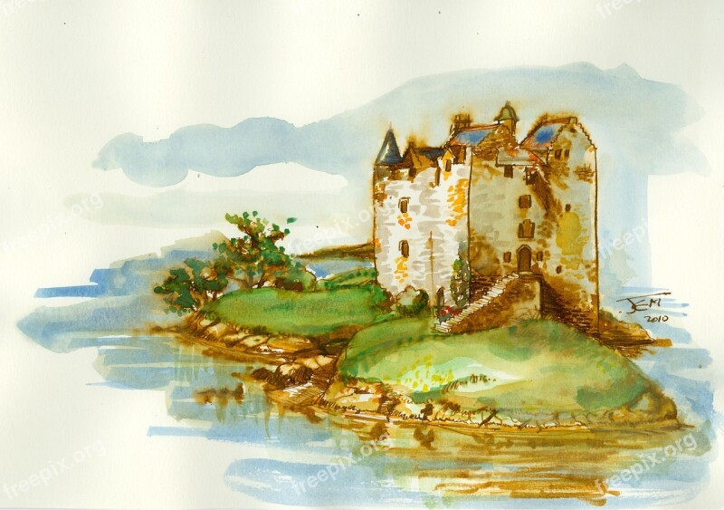 Castle Scotland Watercolor Stolker Lake