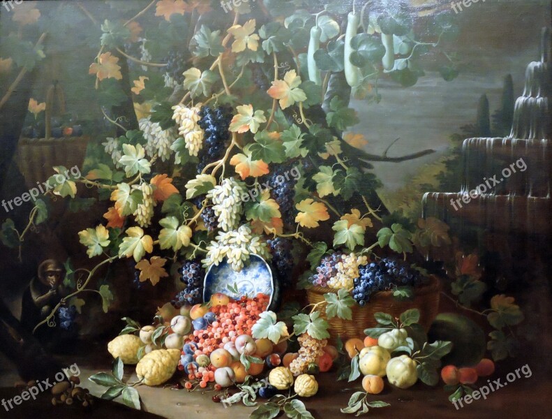 The Framework Still Life Fruit Grapes Leaves