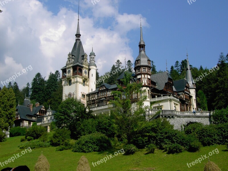 Castle Peles Mountain Fir Trees Azure