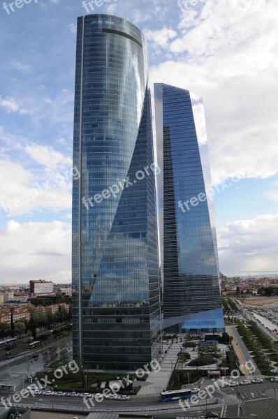 Torres Architecture Madrid Skyscraper Reflection