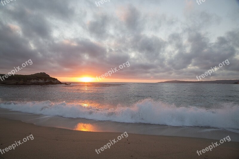 Surf Beach Ocean Shore Sunset