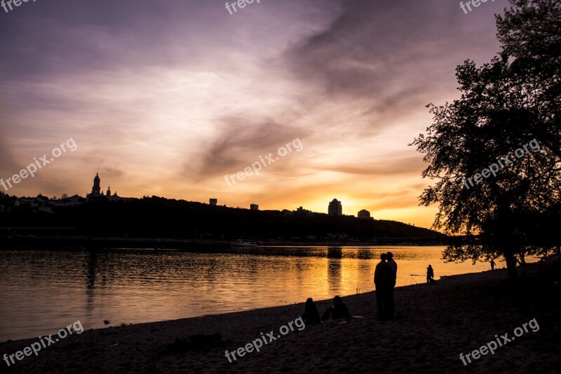 Kiev Sunset Dnieper Landscape Evening