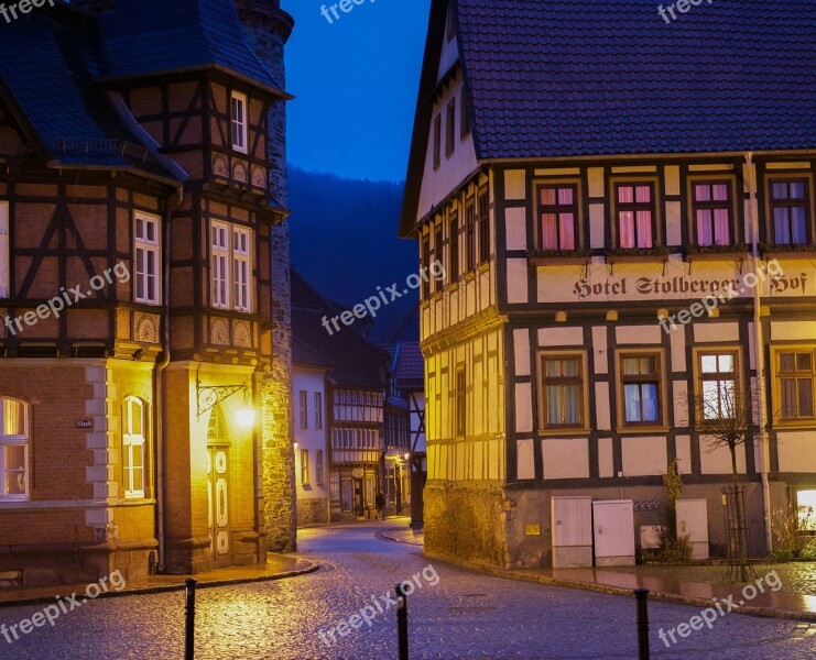 Stolberg Blue Hour Resin Fachwerkhäuser Cobblestones