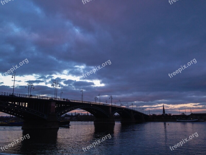 Sunset Bridge Mainz River Abendstimmung