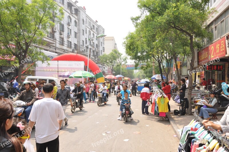 China Shopping Street Road Asia Overpopulation