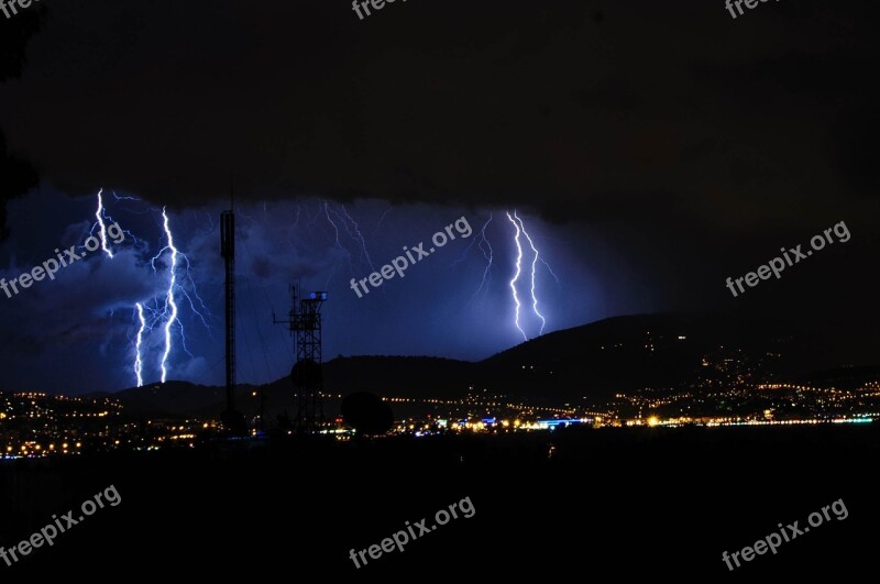 Flash Thunderstorm Sky Night Lightning Weft