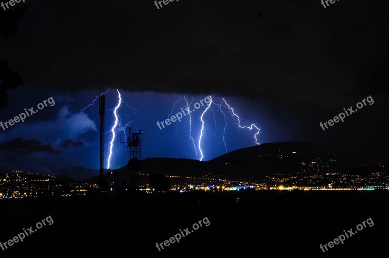 Flash Thunderstorm Flash Of Lightning Sky Night