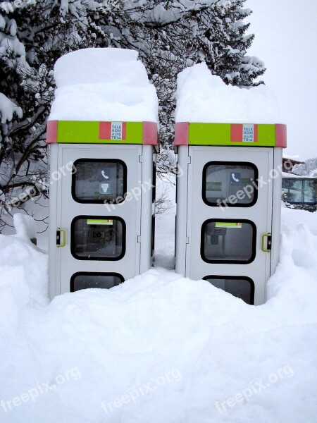 Snow Phone Booth Austria Winter Snowy