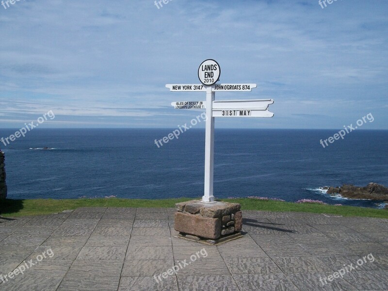 Land's End Marker Cornwall Uk Ocean