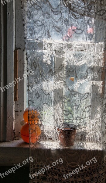 Window Curtain Old House Toy On The Window Free Photos