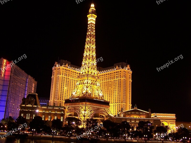 Las Vegas Eifell Tower Nightlife Statute Vegas