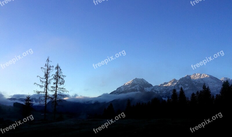 Sunrise Sunset Mountains Trees Blue