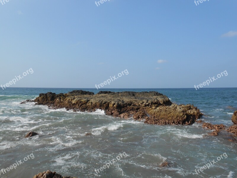 Rocks Ocean Blue Landscape Sea Foam