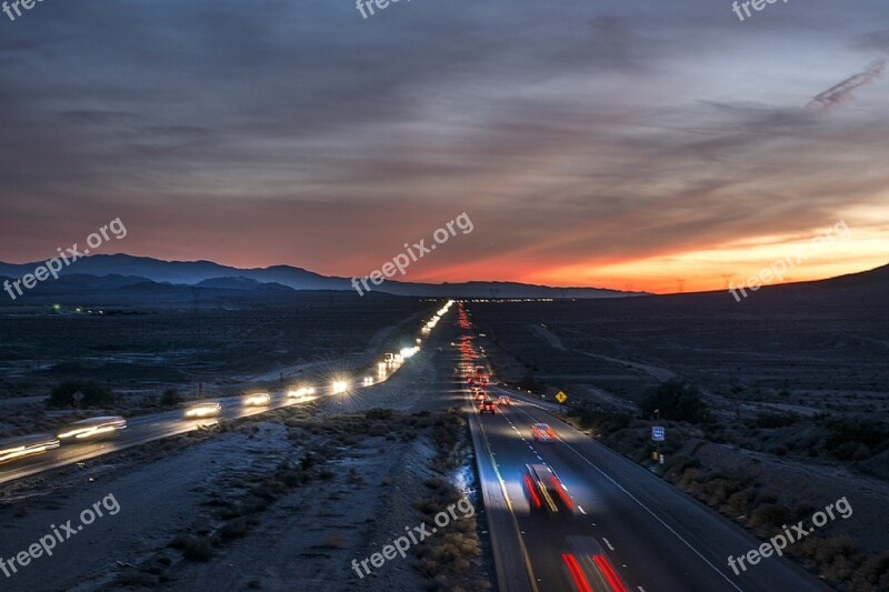 Mountains Sunset Highway Traffic Landscape