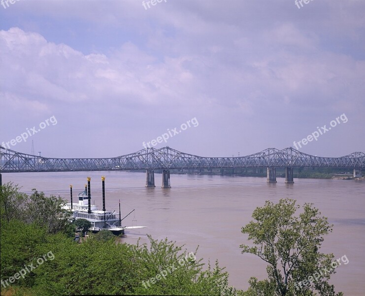 River Bridge Mississippi Boat Steamboat