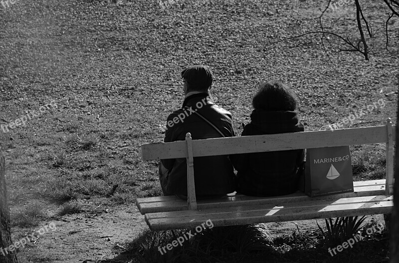 Bench Characters Black And White Couple Nature