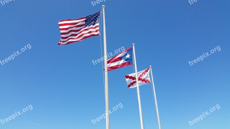 Flags Blue Usa Puerto Rico Emblem