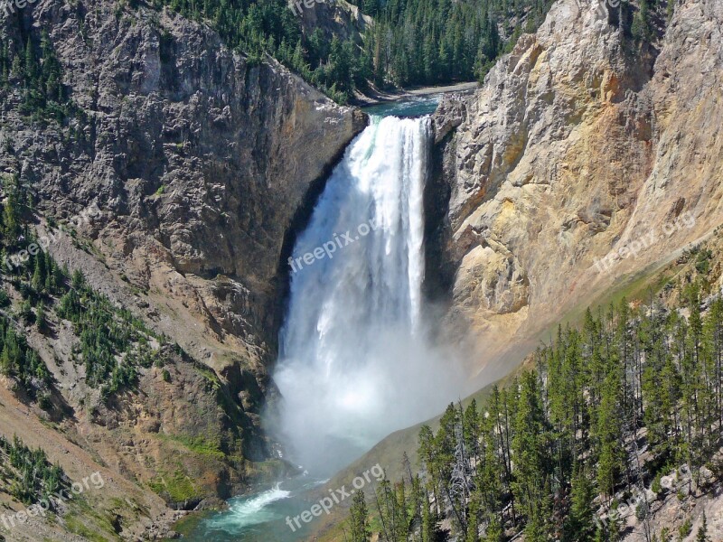 Waterfall River Yellow Stone Landscape Usa