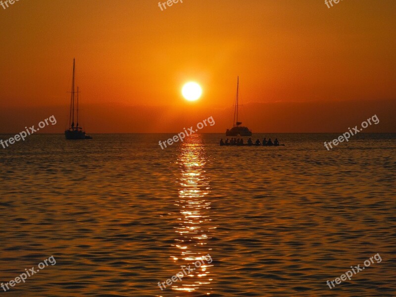 Sunset Caribbean Sunset Sea Water Tropical